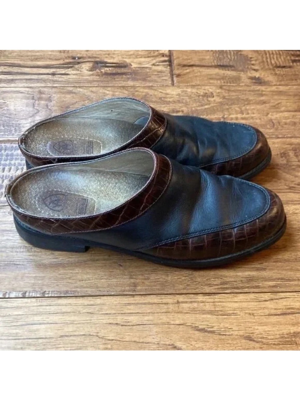 Ariat Brown Croc Embossed Leather Slip-On Mules Black Brown Womens Size 8